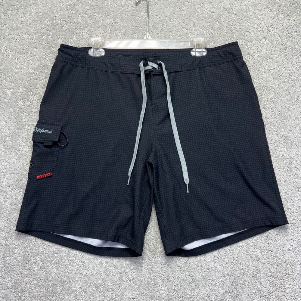 Maui Rippers Board Shorts Womens 14 (36) Black Geometric Swim Trunks Cargo Surf
